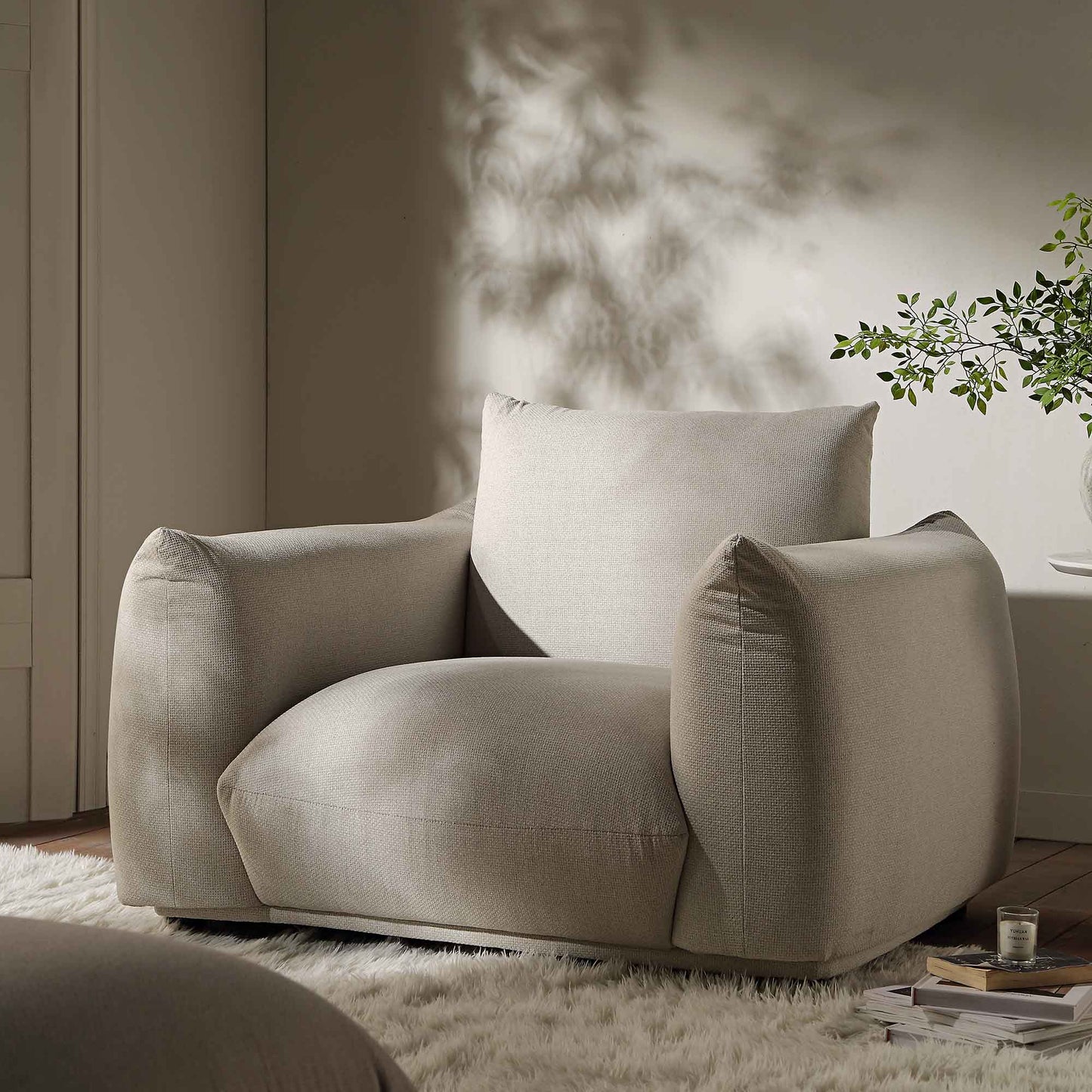 Fauteuil Gianni, tissu tissé beige