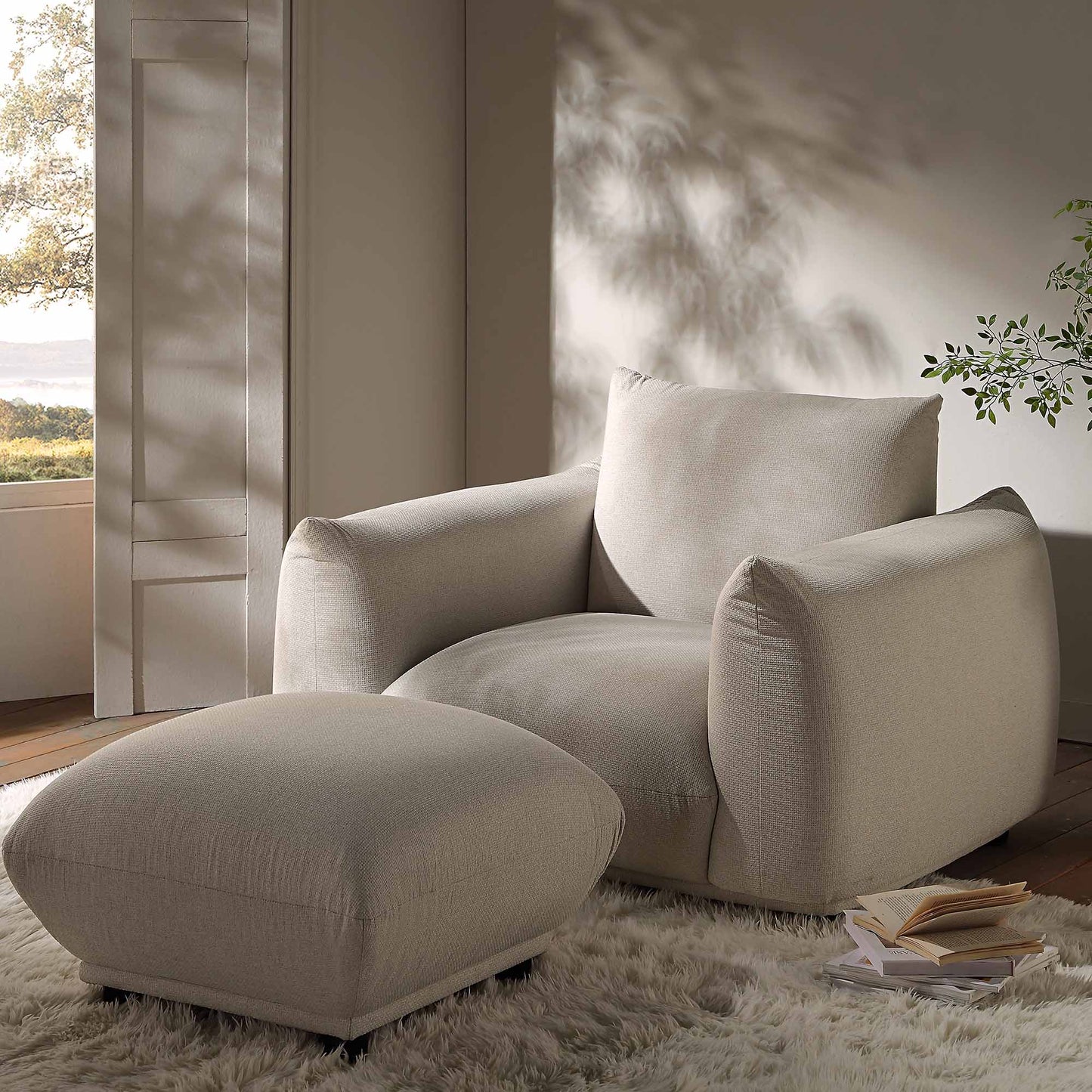 Fauteuil Gianni, tissu tissé beige