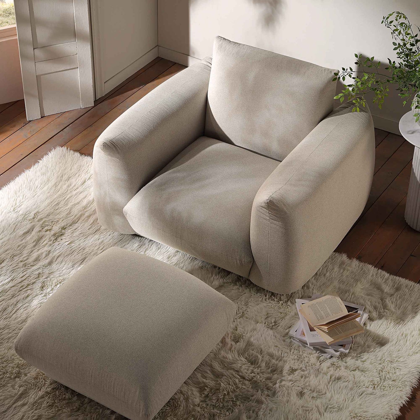 Fauteuil Gianni, tissu tissé beige