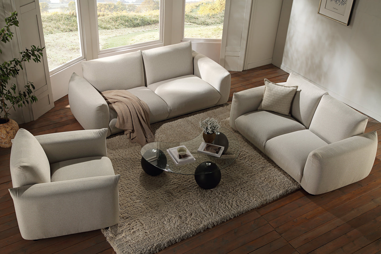 Canapé deux places Gianni, tissu tissé beige