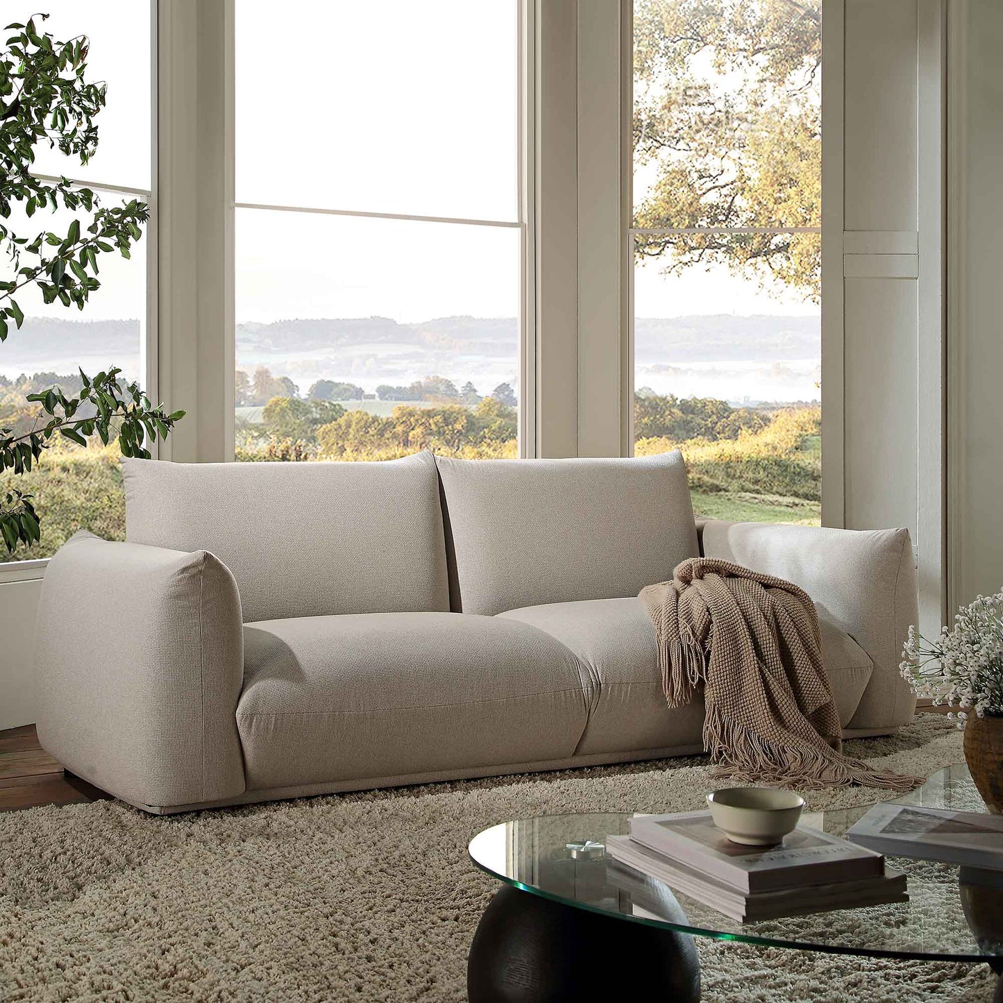 Canapé trois places Gianni, tissu tissé beige