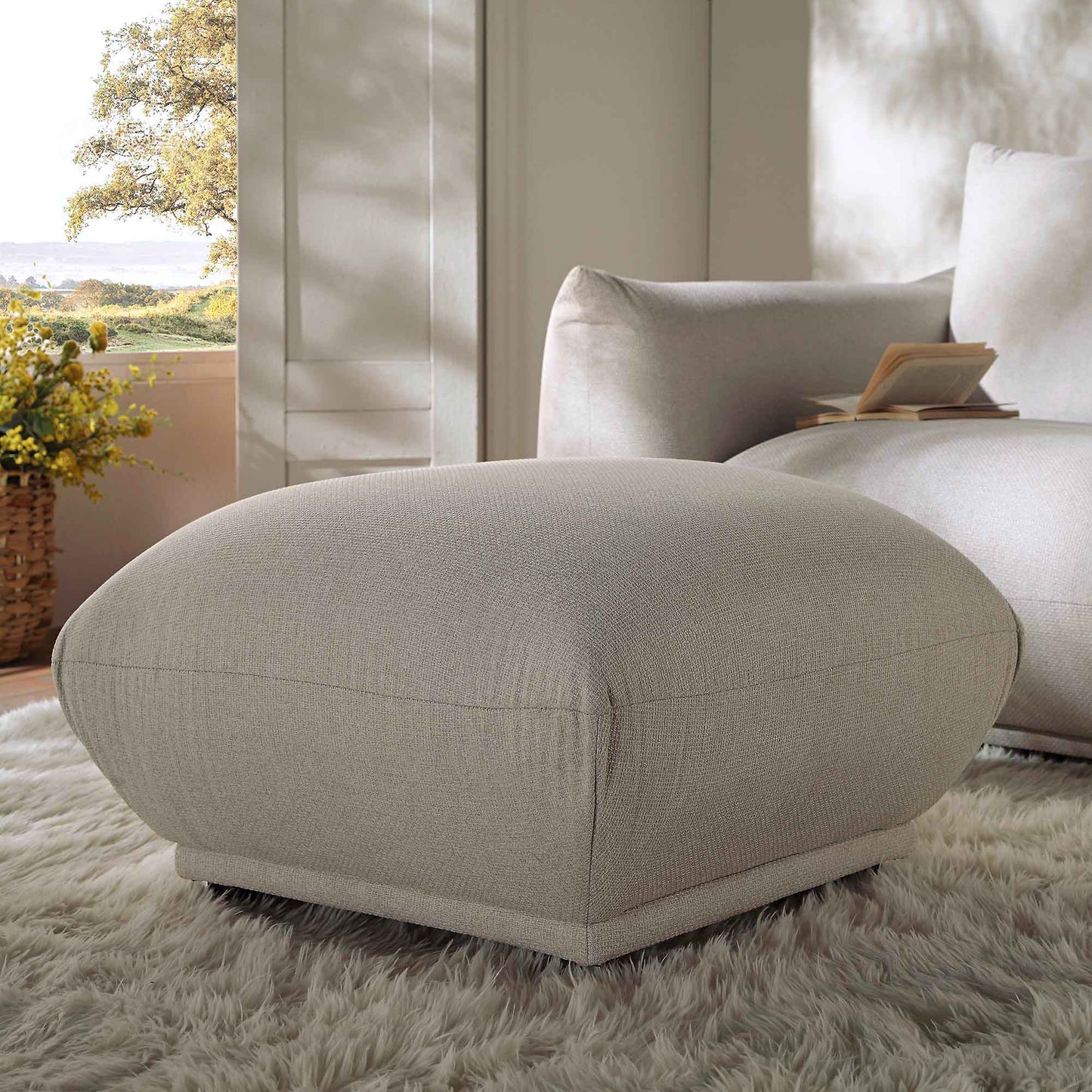 Pouf Gianni, tissu tissé beige