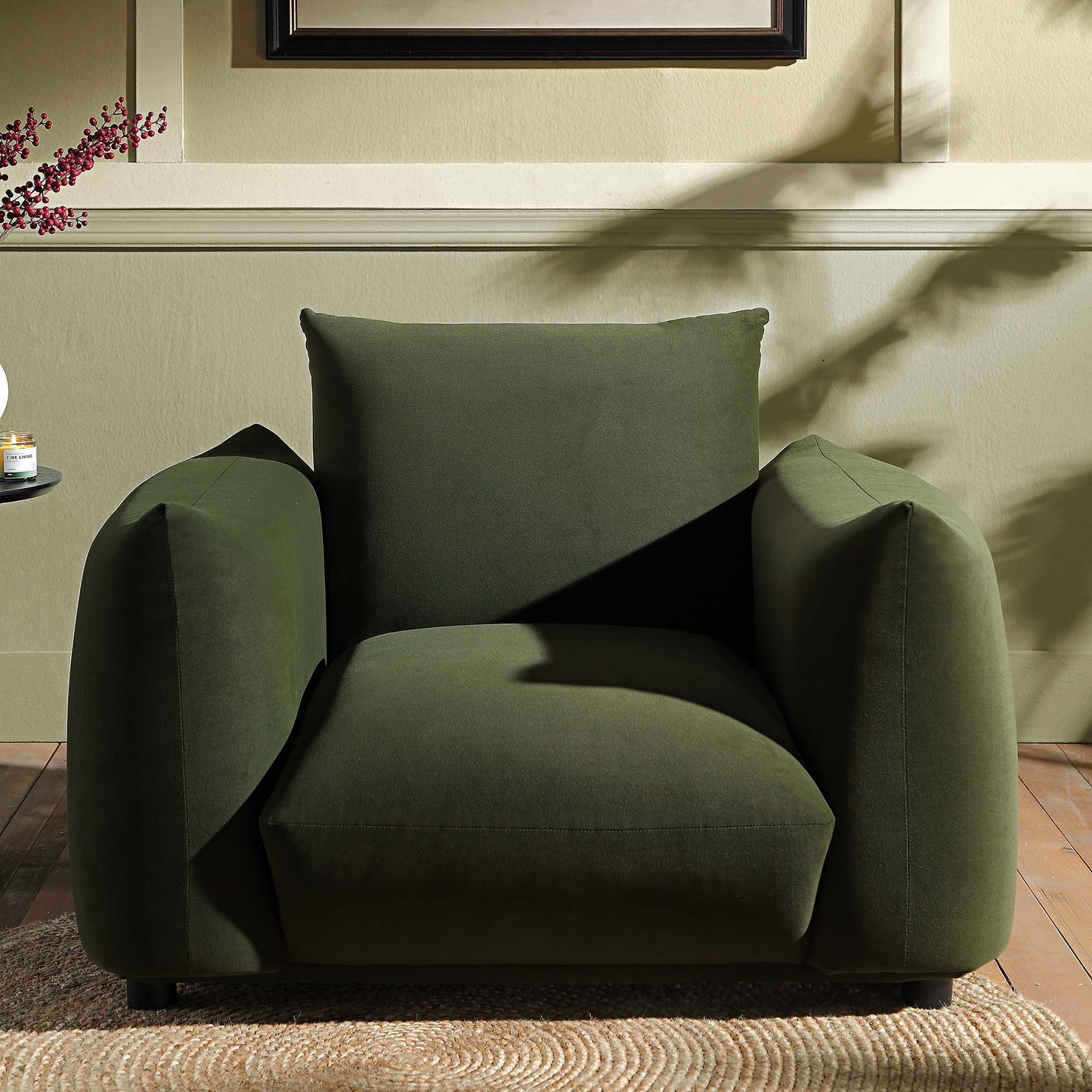 Fauteuil Gianni, velours vert mousse