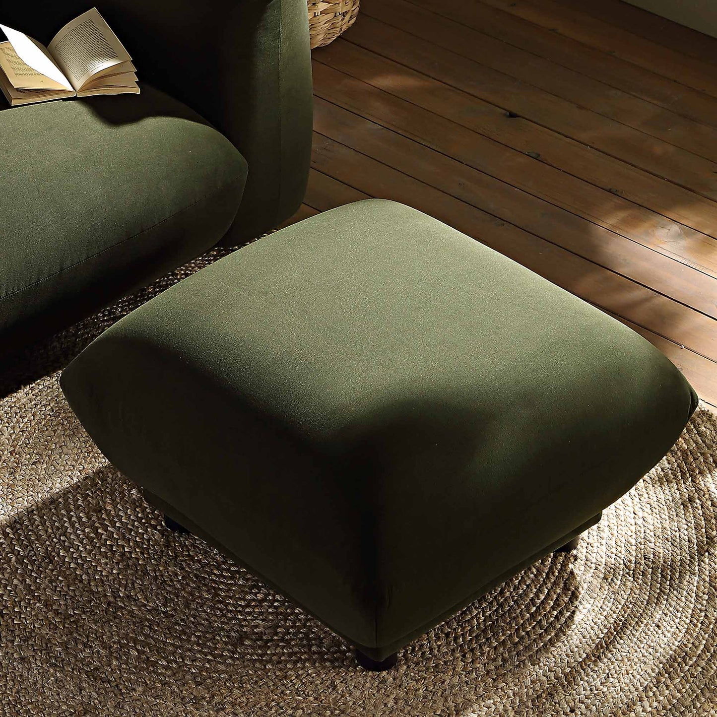 Pouf Gianni, velours vert mousse