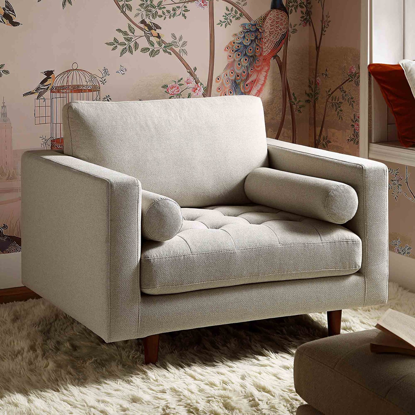 Fauteuil Henrietta, tissu tissé beige