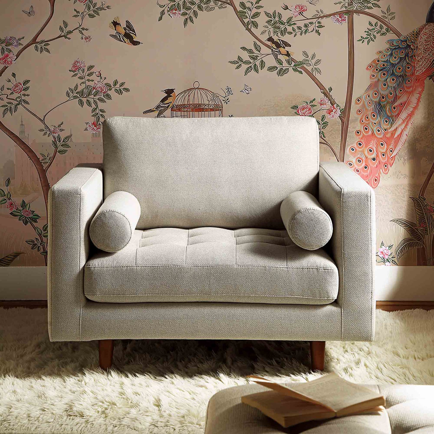 Fauteuil Henrietta, tissu tissé beige