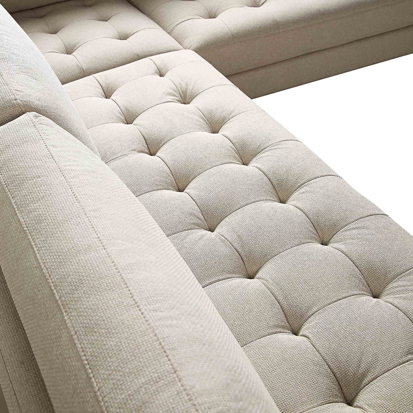 Canapé d'angle 5 places Henrietta, tissu tissé beige