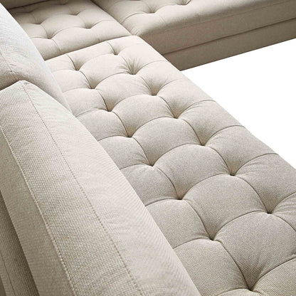 Canapé d'angle 5 places Henrietta, tissu tissé beige