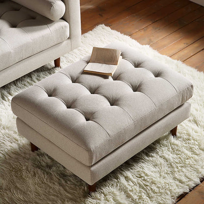 Pouf Henrietta, tissu tissé beige