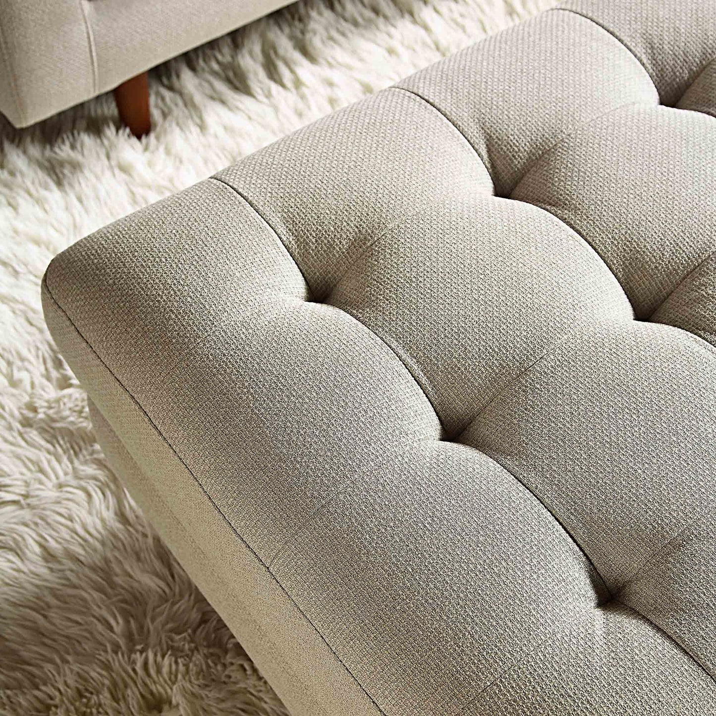 Pouf Henrietta, tissu tissé beige
