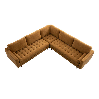 Canapé d'angle 5 places Henrietta, chenille miel épicé
