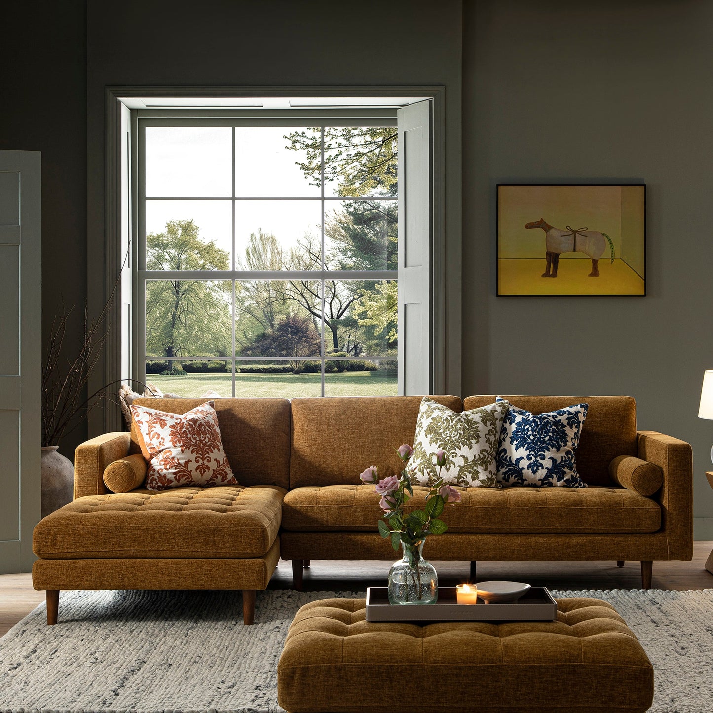 Canapé méridienne 4 places Henrietta Spiced Honey Chenille, orientation gauche