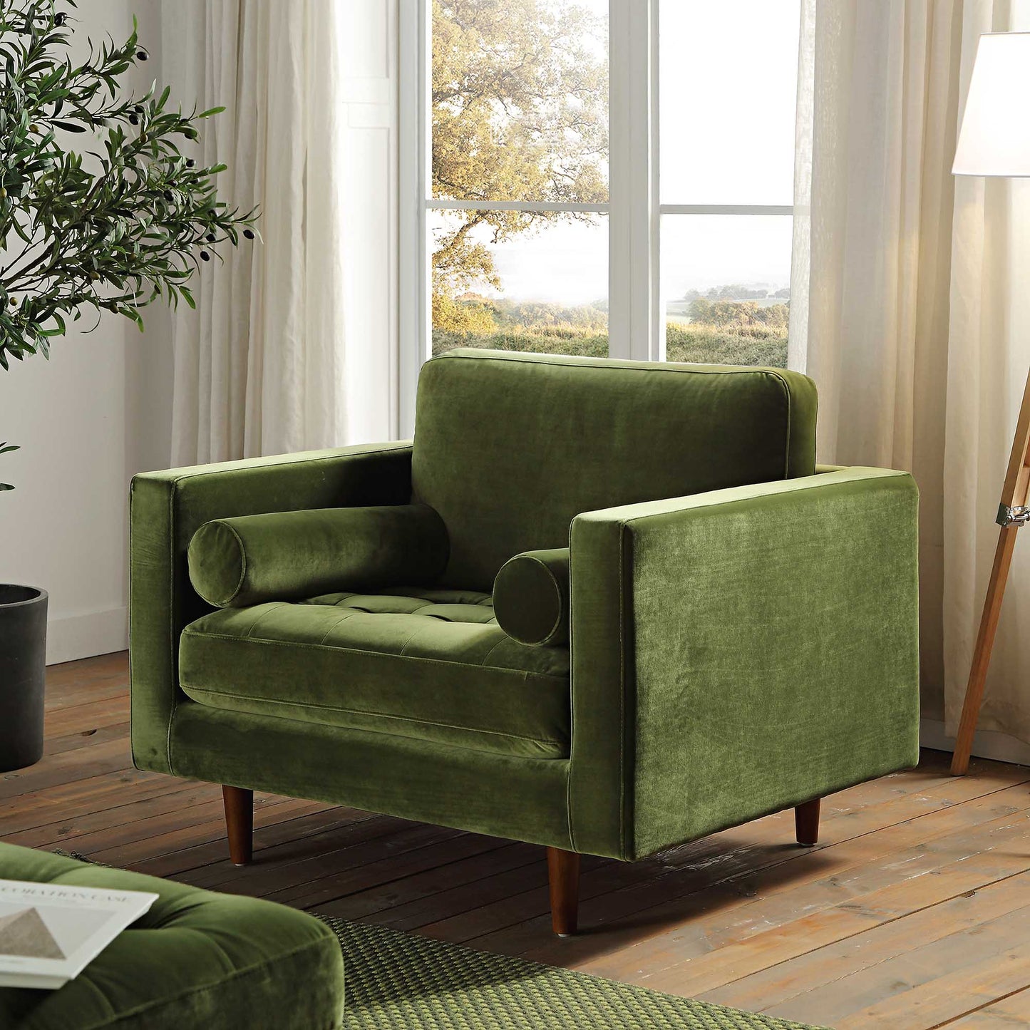 Fauteuil Henrietta, velours vert mousse