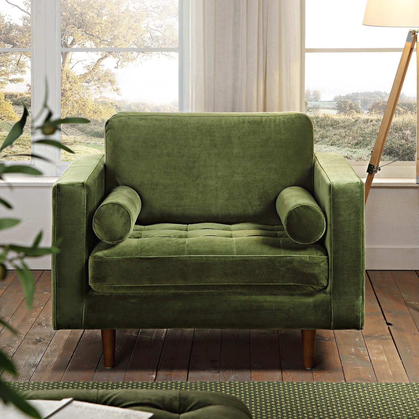Fauteuil Henrietta, velours vert mousse