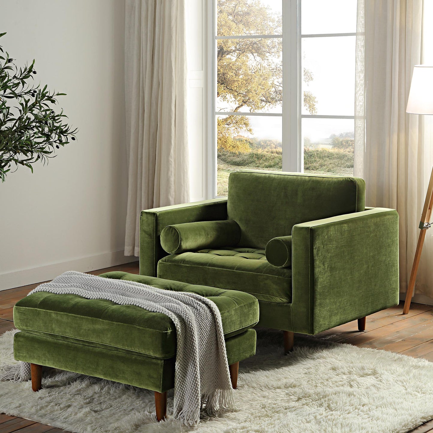 Fauteuil Henrietta, velours vert mousse