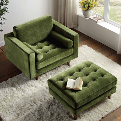 Fauteuil Henrietta, velours vert mousse