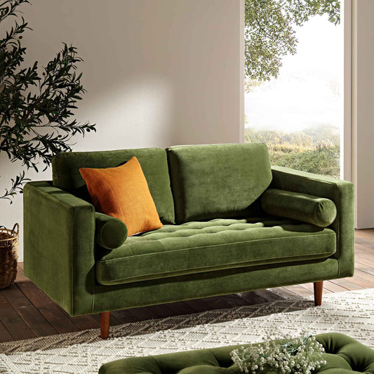 Canapé 2 places Henrietta, velours vert mousse