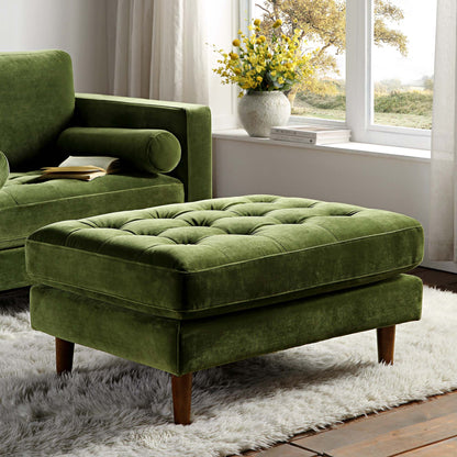 Pouf Henrietta, velours vert mousse