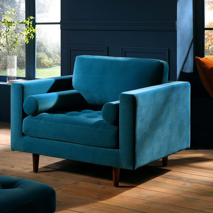 Fauteuil Henrietta, velours bleu sarcelle