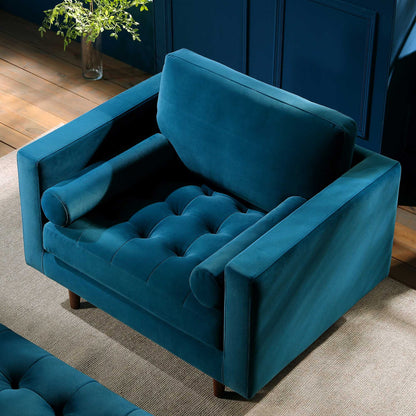 Fauteuil Henrietta, velours bleu sarcelle