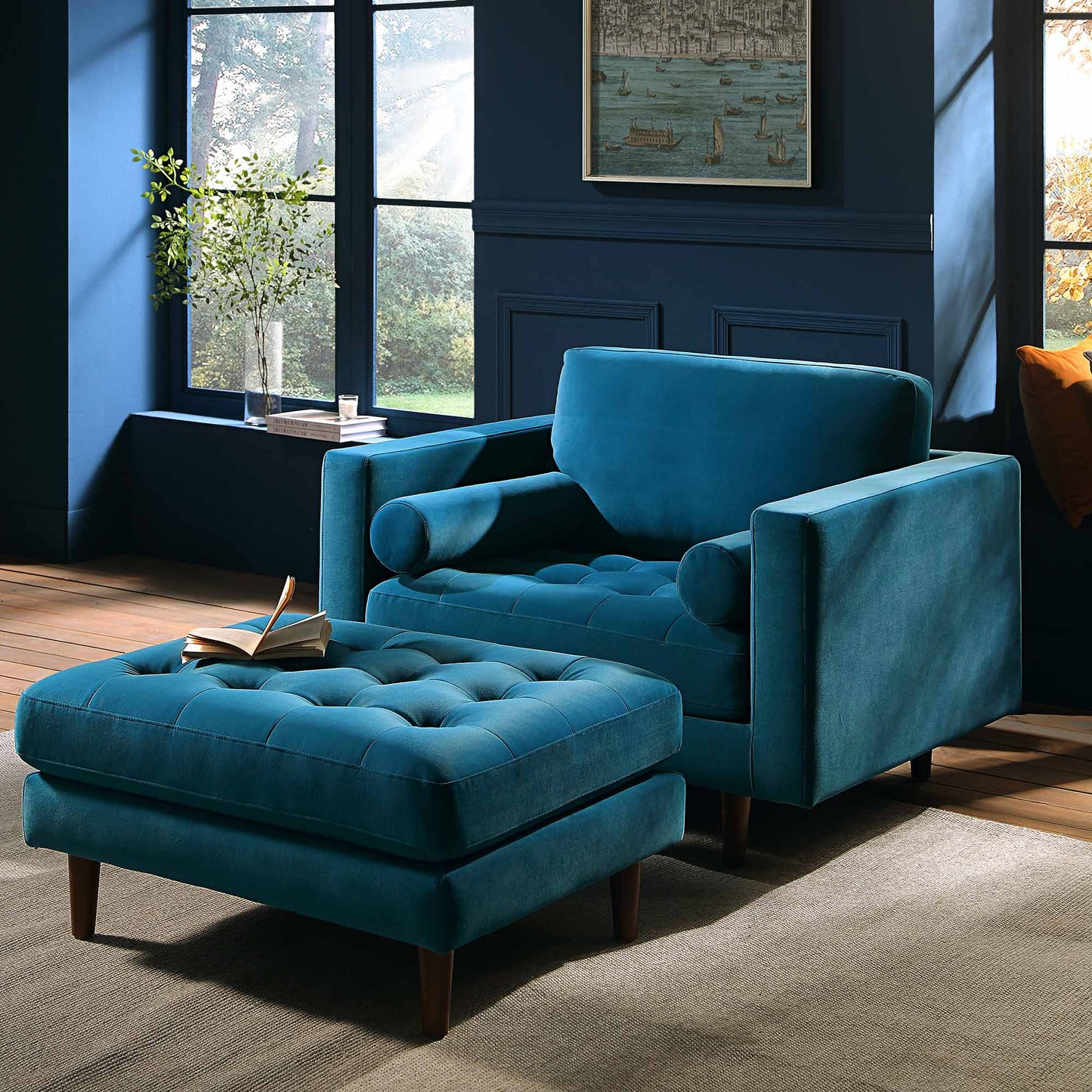 Fauteuil Henrietta, velours bleu sarcelle
