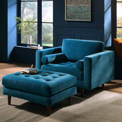 Fauteuil Henrietta, velours bleu sarcelle