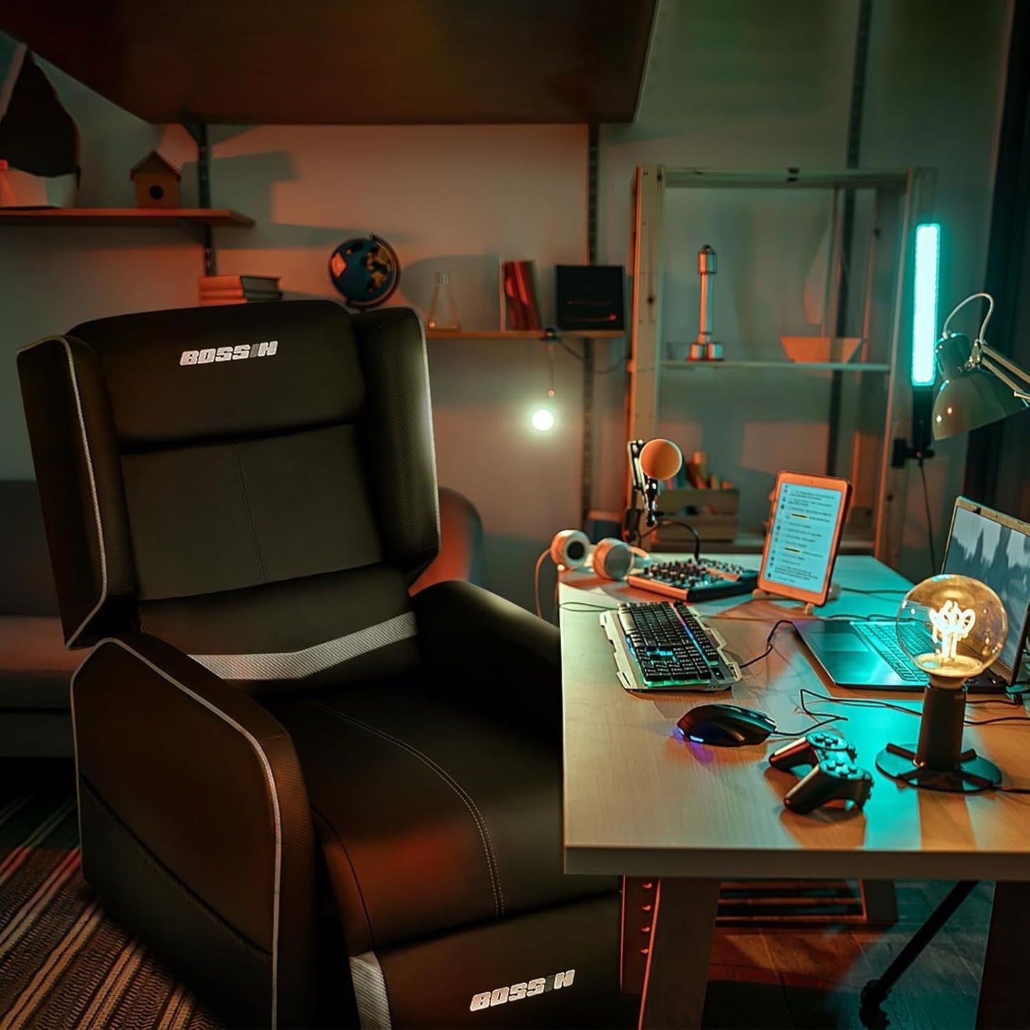 Fauteuil inclinable ergonomique BOSSIN en cuir PU pour le jeu, une place, pour le salon