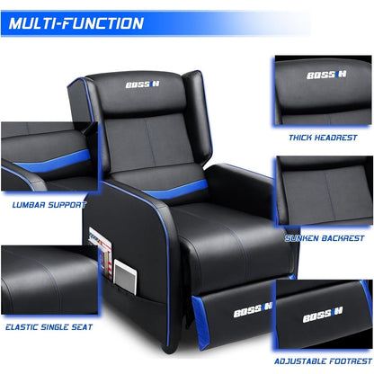 Fauteuil inclinable ergonomique BOSSIN en cuir PU pour le jeu, une place, pour le salon