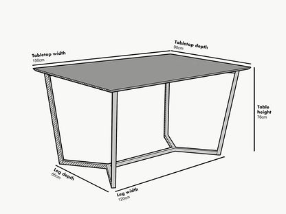 Table à manger SIERRE 6 places en chêne foncé avec pieds géométriques en métal