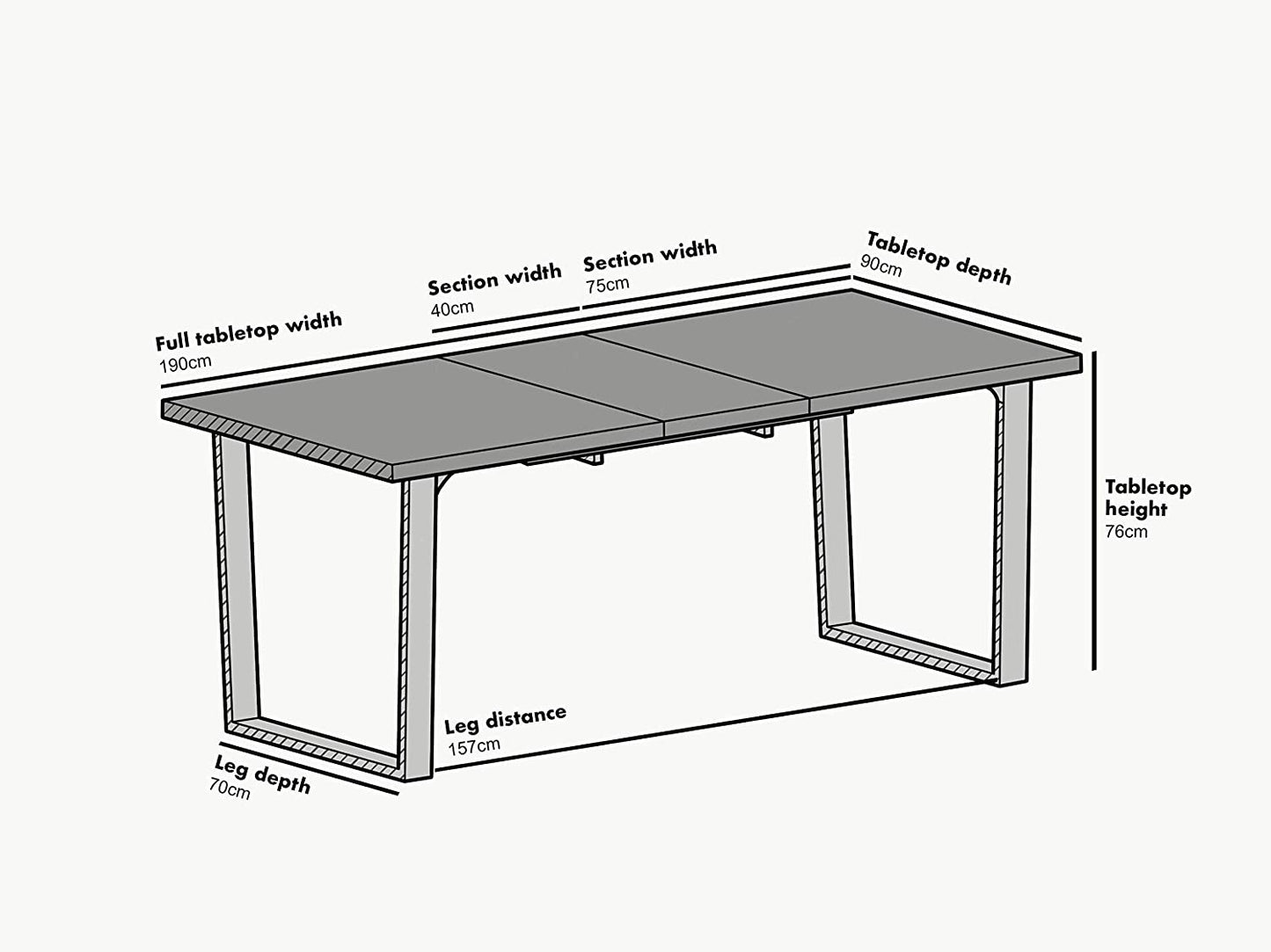 Table à manger extensible BERN 6-8 places en chêne foncé avec pieds en métal