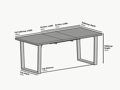 Table à manger extensible BERN 6-8 places en chêne foncé avec pieds en métal