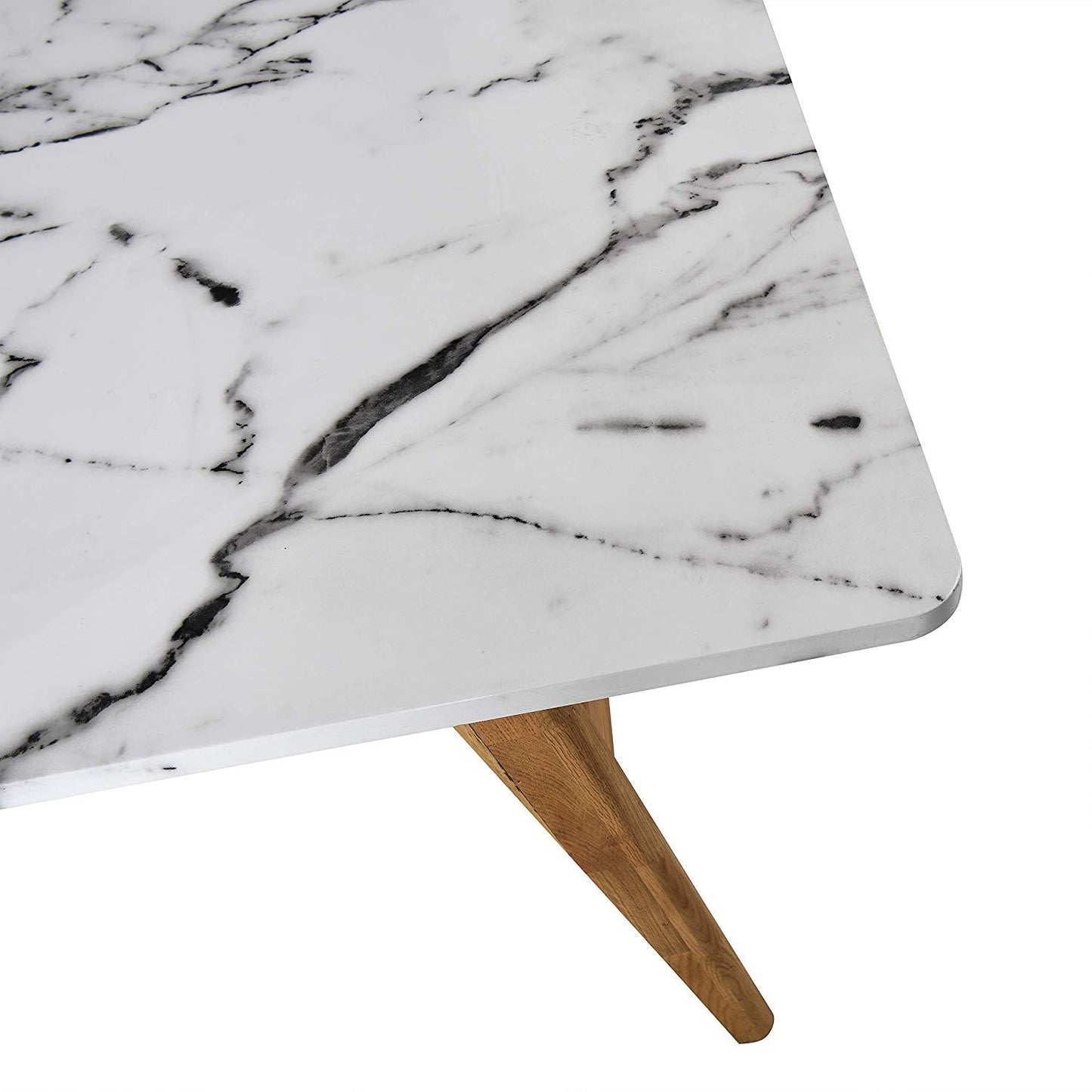 Table à manger 6 places effet marbre blanc ASCONA avec pieds en chêne massif