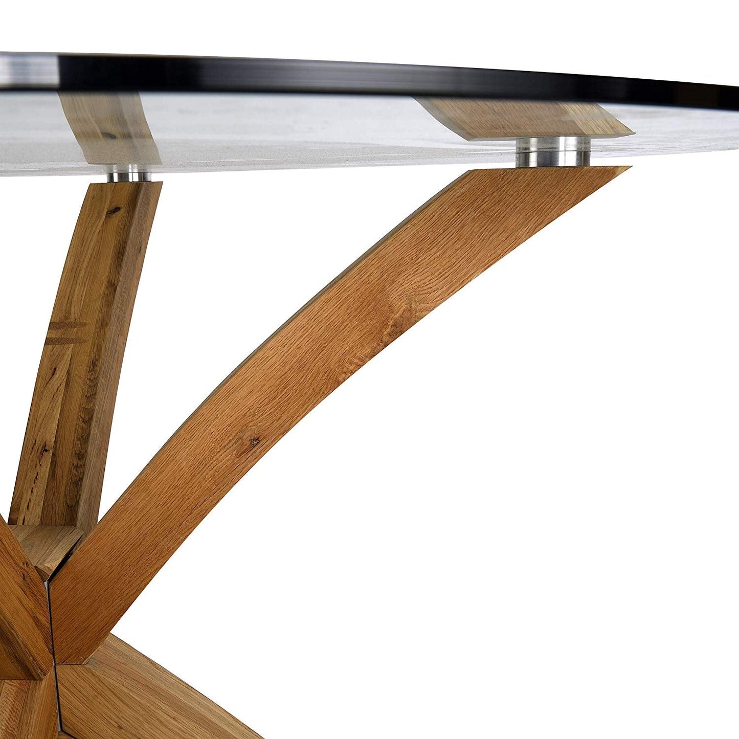 Table à manger ronde Lugano 110 cm avec plateau en verre et pieds en chêne massif