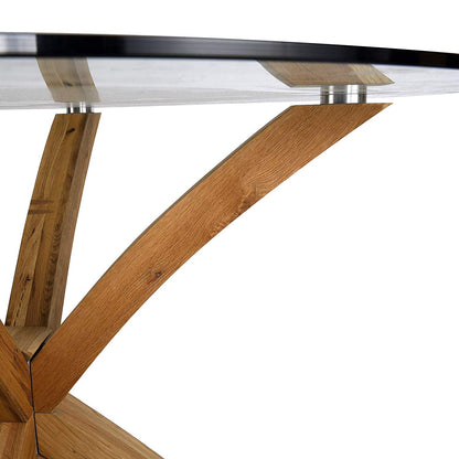 Table à manger ronde Lugano 110 cm avec plateau en verre et pieds en chêne massif
