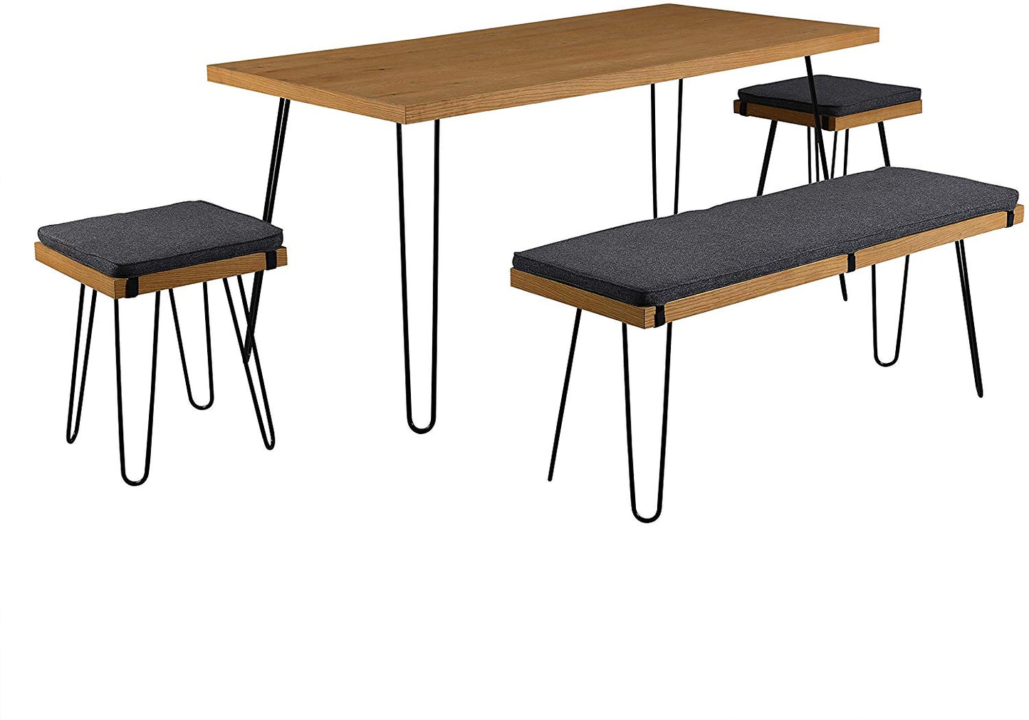 Ensemble table à manger en chêne MEILEN avec 2 tabourets et 1 banc