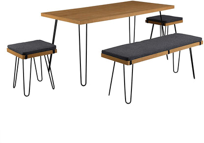 Ensemble table à manger en chêne MEILEN avec 2 tabourets et 1 banc