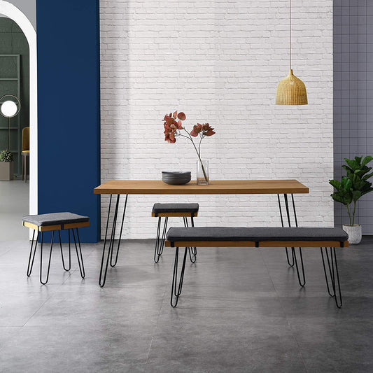 Ensemble table à manger en chêne MEILEN avec 2 tabourets et 1 banc