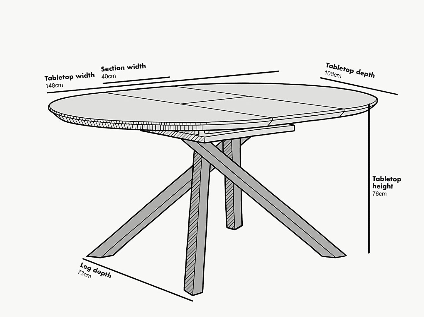 Table à manger ronde ou ovale Grenchen, extensible, blanche brillante, pour 4 à 6 personnes