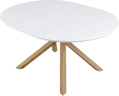 Table à manger ronde ou ovale Grenchen, extensible, blanche brillante, pour 4 à 6 personnes