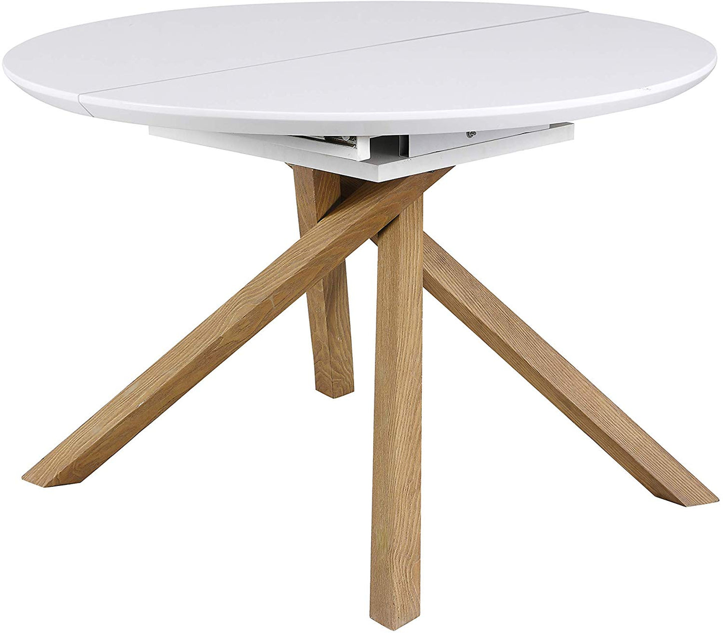 Table à manger ronde ou ovale Grenchen, extensible, blanche brillante, pour 4 à 6 personnes