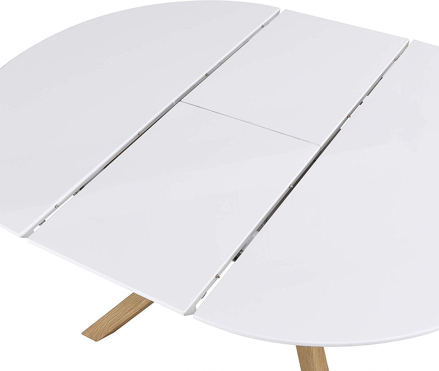 Table à manger ronde ou ovale Grenchen, extensible, blanche brillante, pour 4 à 6 personnes