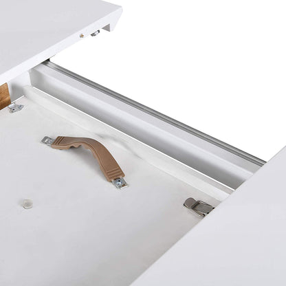 Table à manger ronde ou ovale Grenchen, extensible, blanche brillante, pour 4 à 6 personnes