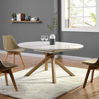 Table à manger ronde ou ovale Grenchen, extensible, blanche brillante, pour 4 à 6 personnes