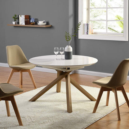 Table à manger ronde ou ovale Grenchen, extensible, blanche brillante, pour 4 à 6 personnes