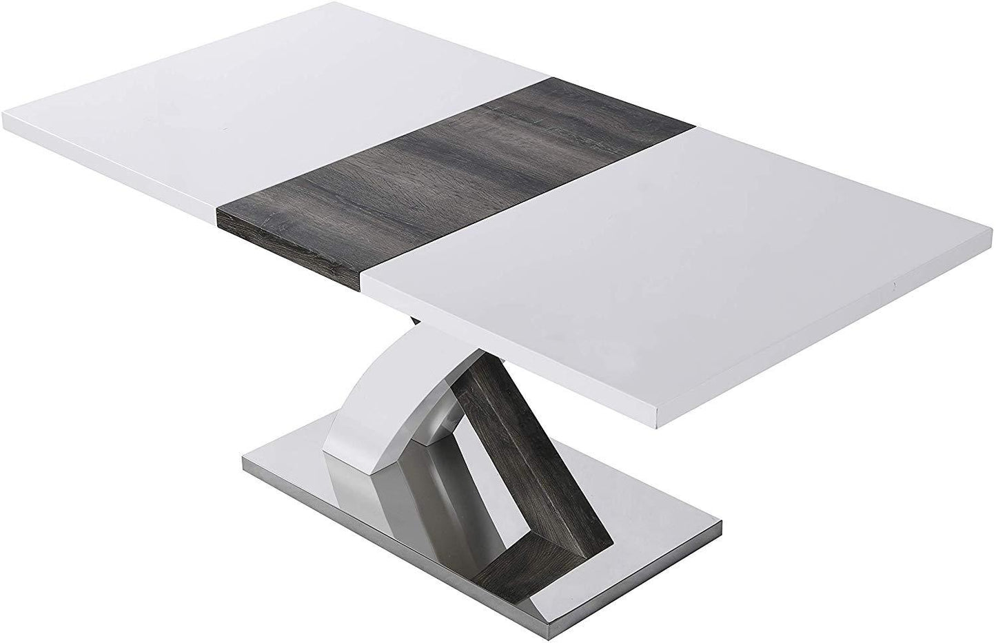 Table à manger extensible BASEL blanc brillant 6 à 8 places avec base en acier inoxydable