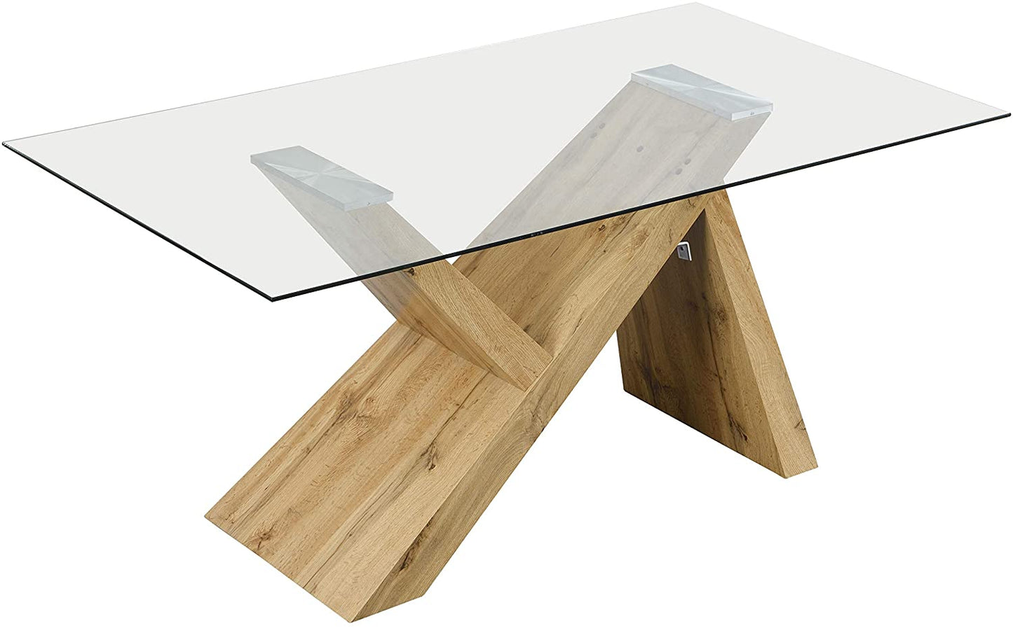 Table à manger effet chêne Orillia 160 cm avec plateau en verre transparent