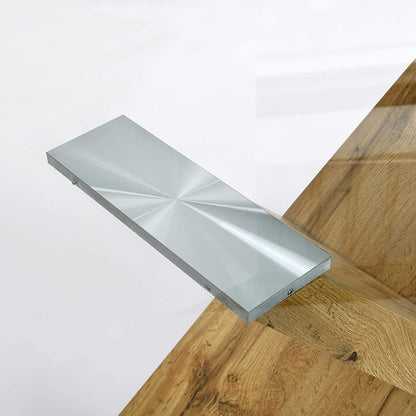 Table à manger effet chêne Orillia 160 cm avec plateau en verre transparent