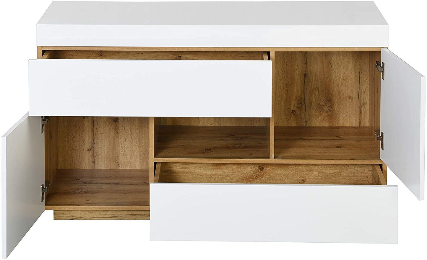 Bureau ou buffet 2 en 1 Yukon blanc brillant avec plateau extensible