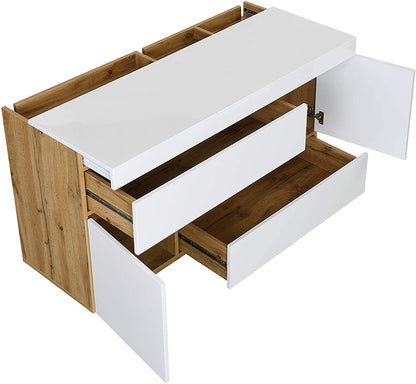 Bureau ou buffet 2 en 1 Yukon blanc brillant avec plateau extensible
