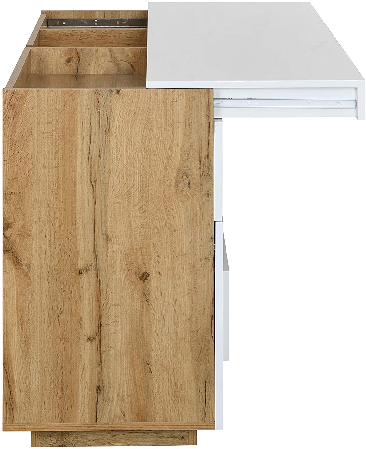 Bureau ou buffet 2 en 1 Yukon blanc brillant avec plateau extensible